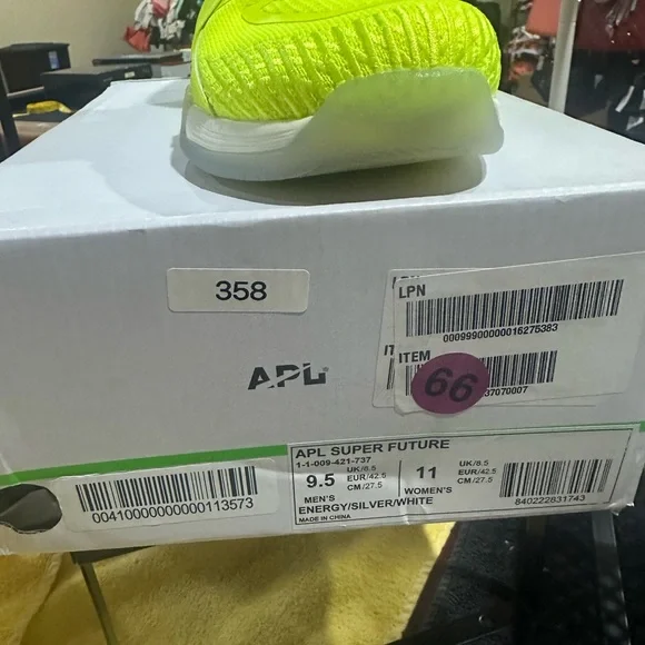 358. NEW SIZE M/9.5 W/11 APL Men's Neon Yellow High-Top Sneakers - Picture 4 of 4